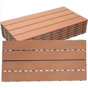 Terrastegels 60x30cm 18 stuks 3m² WPC Tegels Balkon Terras of Vlonder Snelle Montage Vlondertegel Tuintegels Terrasplanken Balkon vloer Kliktegels Buiten tegels Geelbruin