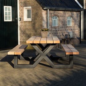 Tuilana - Picknicktafel - Buitentafel - X-poot - Robuust staal - Koker design - Douglas hout - 220 cm