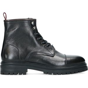 Manfield Leren Veterboots Zwart