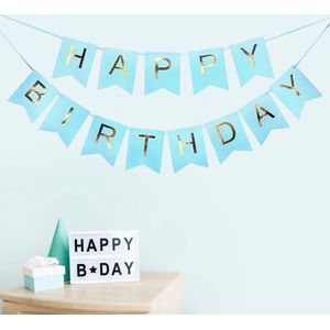 Happy Birthday Slinger - Letterslinger - Verjaardag Versiering - Happy Birthday - Vlaggenlijn Blauw- Letter Slinger - 1 Jaar Versiering - Decoratie - Blauw Goud
