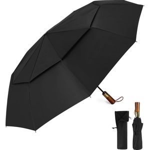 Inovra ® Automatische Stormbestendige Paraplu met Dubbele Ventilerende Kap en Houten Handvat