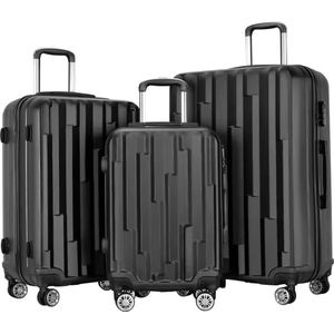 Swiss Homes© - Deluxe No. 7 - Luxe Kofferset 3 Delig - 56cm+66cm+75cm met TSA slot - Dubbele wielen - 360° spinners - 100% Polypropyleen - Hard Case - Trolley Set - Reiskoffers in Satin Black (Zwart) | 2024 Edition | 100% ABS