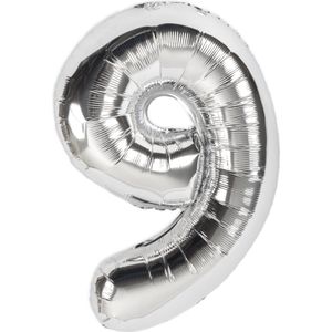 Festivz Zilvere Cijfer Ballon 9 - Zilver – 81 CM - Decoratie – Feestversiering – Silver - Verjaardag - Bruiloft - Feest
