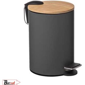Borvat® | Luxe pedaalemmer | Grijs / Hout | metaal | soft close | prullenbak | 3 L | 17 x 17 x 23 cm | kantoor | slaapkamer | badkamer | toilet | keuken