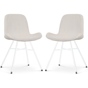 Nolon Noa-Fé Eetkamerstoelen Set van 2 Ribstof Crème - Stof - Wit Onderstel - Modern