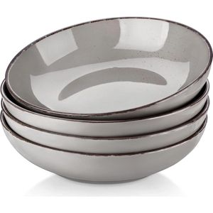 Navia Pasta Bowl Set van 4 - Steengoed Salade Bowl - 40oz Soepkom - Grote Serveerkom Grijs - 9.15"" Diameter x 2.25"" Hoog