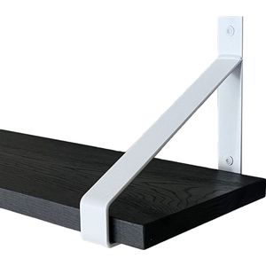 GoudmetHout Massief Eiken Wandplank - 140x25 cm - Zwart eiken - Industriële plankdragers - mat wit - Staal - Zwarte wandplank