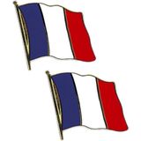 Set van 2x stuks pin broche speldje Vlag Frankrijk - supporters thema feestartikelen