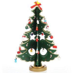 mini kerstboom van hout - decoratieve decoraties - standaard met veel ornamenten om op te hangen - kunstkerstboom voor op het bureau (01 stuk - Kerstboom)