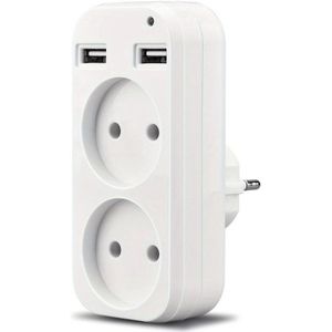 DrPhone PowerPort – USB Stekker Adapter - Stekkerdoos - Draagbare Dubbele Aansluiting (Sockets) & Ingebouwde USB-Poorten – Wit
