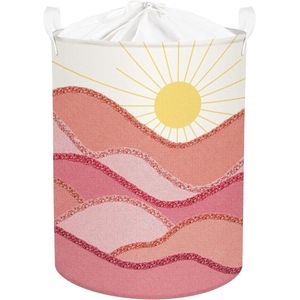 45L Waterdichte Roze Zon Wasmanden voor Kleding - Uitklapbaar en Trekkoord - 36 * 45 cm blanket basket