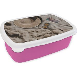 Broodtrommel Roze - Lunchbox - Brooddoos - Strandlaken - Strand - Zomer - 18x12x6 cm - Kinderen - Meisje