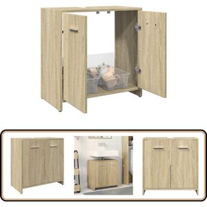 vidaXL Wastafelkast - 60x33x60 cm - Sonoma eikenhout Badkamer Wastafelkast - Badkamer Wastafelkasten - Wastafelkast - Badkamer Wastafel Kast