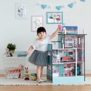 Teamson Kids Poppenhuis Voor 3.5"" Poppen met 10 Accessoires - Accessoires Voor Poppen - Kinderspeelgoed - Turkoois/Zwart