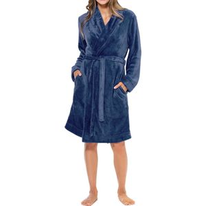 HL-tricot dames badjas fleece - Blauw - M