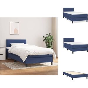 vidaXL Boxspringbed - Pocketvering - Middelharde ondersteuning - 90 x 200 cm - Blauw - Hoogte verstelbaar hoofdbord - Inclusief matras en topmatras - Bed