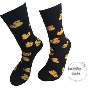 Verjaardag cadeautje voor vrouw  - Eend sokken - Sokken - valentijnsdag cadeau - Leuke sokken - Vrolijke sokken - Luckyday Socks - Sokken met tekst - Aparte Sokken - Socks waar je Happy van wordt - Maat 36-41