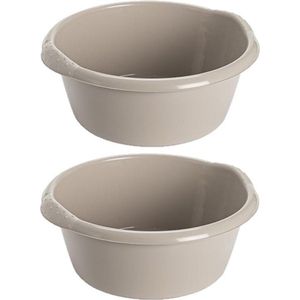 2x stuks kunststof plastic afwas teiltje/afwasbak rond 15 liter zacht beige - Diameter 42 cm x Hoogte 17 cm - Schoonmaak/huishouden