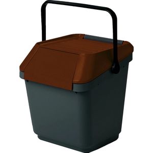 Afvalemmer stapelbaar 35 liter grijs met bruin deksel | Handvat | EasyMax