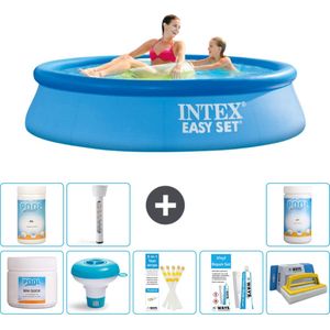 Intex Rond Opblaasbaar Easy Set Zwembad - 244 x 61 cm - Blauw - Inclusief Chloor - Chloordrijver - Testrips - Reparatiesetje - Scrubborstel - PH-waarde - PH-waarde - Thermometer