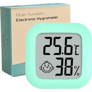 Multifunctionele Hygrometer - Weerstation - Luchtvochtigheidsmeter - Thermometer Voor Binnen - Incl. Batterij & Plakstrip - Groen