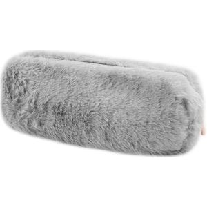 Pluche etui, pluizig etui voor meisjes Zachte pluche etui Harige etui Leuke etui voor schoolkantoor (grijs)