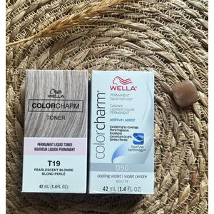 DUOPACK - Wella Color Charm Permanent Liquid Toner - T19 & 050 - Pearlescent Blonde & Cooling Violet - Haartoner - Wella toner - Platinum Blond - Asblond - Antigeel