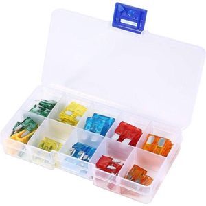 Standaard platte zekeringen assortiment 5 A 10 A - 15 A 20 A 30 A - autozekeringen mini platte zekeringenset met clip auto vervangende zekeringen. .