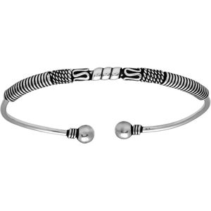 Zilveren armband vrouw | Zilveren bangle armband met Bali details, gevlochten banden en bolletjes