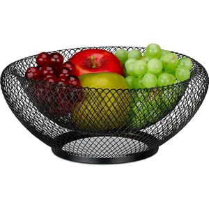 Fruitschaal dubbelwandig zwart metaal - Moderne fruitmand voor groente en fruit - HxØ ca. 10 x 25 cm