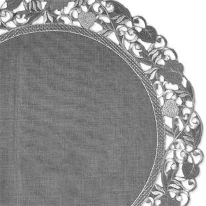 Tafelkleed  - Linnenlook - Donker Grijs met blaadjes - Rond 35 cm