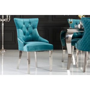 Barokstoel CASTLE DELUXE turquoise fluwelen leeuwenkop Chesterfield design eetkamerstoel klinknagels - 40474