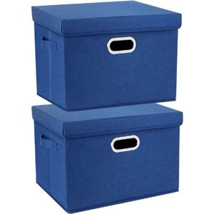 Opvouwbare-Opbergdoos-Set-Van-2-Met-Deksel-44x30x29cm-Afwasbare-Kunststof-Opbergbak-Klassiek-Blauw-Stevig-En-Ruimtebesparend
