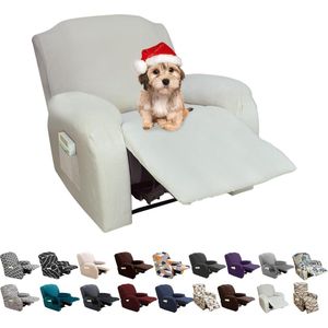 Stretchhoes voor relaxstoel, 4-delige stretch fauteuilhoes, relaxstoel met zijzak, stoelbeschermer voor relaxstoel, elastisch, wasbaar, stoelhoes voor hoes, relaxstoel, fluweel, ivoor