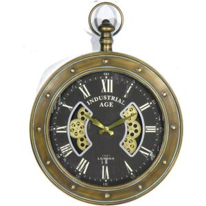 Clock Gear Handle Brown 60 cm diameter - draaiende tandwielen - radar geluidloos - klok - horloge - landelijk - industriestijl - industrieel - cadeau - geschenk - kerst - nieuwjaar - verjaardag - gift -  origineel - interieur -  wand- en muurdeco