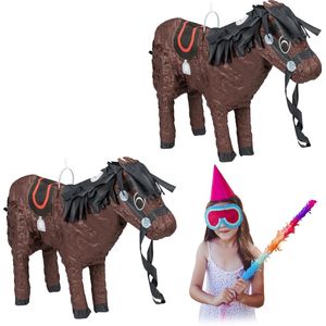 Relaxdays 2 x pinata paard - meisjes - kinderen - leeg - paarden piñata - pony - decoratie