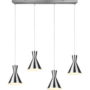 LED Hanglamp - Torna Ewomi - E27 Fitting - 4-lichts - Rechthoek - Mat Nikkel - Aluminium