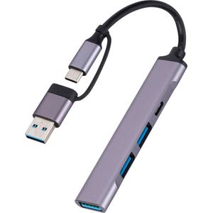 2 IN 1 Adapter Hub splitter kabel - USB-C en USB naar 3X USB 3.0 female en USB-C female- converter - Grijs - Provium