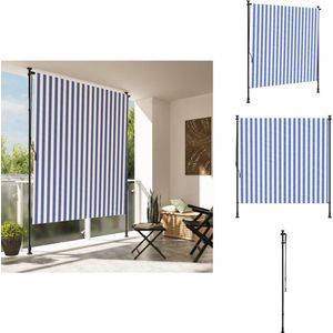vidaXL Tuinrolgordijn - Tuinrolgordijnen - Zonwering - Gordijn - Rolgordijn voor buiten 200x270 cm stof en staal blauw en wit