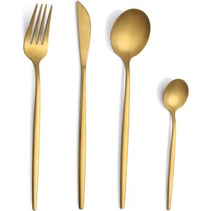 Bestekset, bestekset voor 6 personen, 24-delige bestekset, mat goud, bestekset van roestvrij staal, goudkleurig bestek met mes, vork, lepel, vaatwasmachinebestendig
