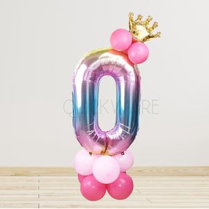 Leeftijdballon 0 Jaar - Hoera 0 Jaar - Prinsessenfeest - Kinderverjaardag Prinses Thema - Kinderfeestje Prinsessen ��– Unicorn – Regenboog - Princess Birthday Decoration - Meisje Verjaardag Feest Prinses - Roze Prinsessen Verjaardag - Ballon met Kroon
