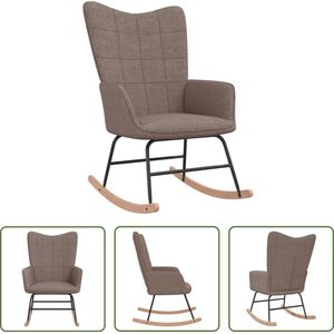 The Living Store Schommelfauteuil Blokpatroon - 61 x 78 x 98 cm - Taupe stof