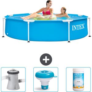 Intex Rond Frame Zwembad - 244 x 51 cm - Blauw - Inclusief Zwembadfilterpomp - Chloordrijver - Chloor