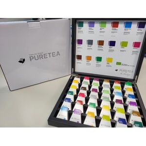 Pure Tea luxe zwarte houten gevulde theekist 36 vaks - biologische piramide thee - theedoos