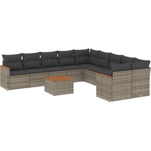 vidaXL 11-delige Loungeset - Poly Rattan - Grijs Loungeset - Lounge Set - Tuinlounge - Buitentijdbank - Loungebank