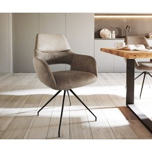 Gestoffeerde-stoel Yago-Flex met armleuning kruisframe conisch zwart microvelours taupe vintage pocketveer kern