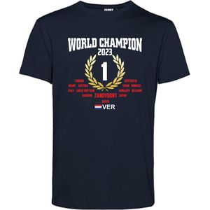 T-shirt GP Won & World Champion 2023 | Formule 1 fan | Max Verstappen / Red Bull racing supporter | Wereldkampioen | Navy | maat XS