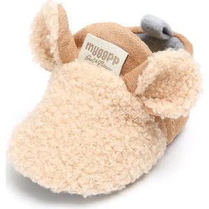 Baby Kou Slofjes - Jongens - Meisjes - Maat 21 - Lekker Warm - Klittenband - Koe - Schattige Oortjes - Leuk als Verjaardagscadeau - Herfst - Winter - Maat 13 - Kleur Beige met Bruin - Antislip