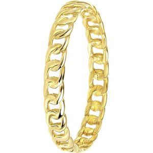 Lucardi Dames Ring met gourmetschakel - Ring - Cadeau - 9 Karaat - Geelgoud