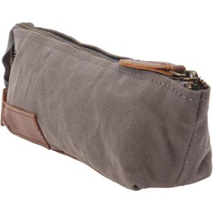 Pennenmap pennenetui etui voor dames heren canvas leer 22 x 8 x 4 cm grijs-bruin - Handig formaat